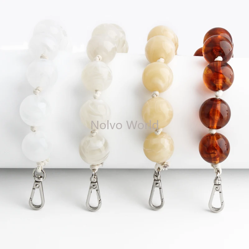 35cm Marble Stone Acrylic Resin Round Bead Short Handle For Adjustable Wristlet Handbag Belt Bags Mobile Phone Chain Accessories