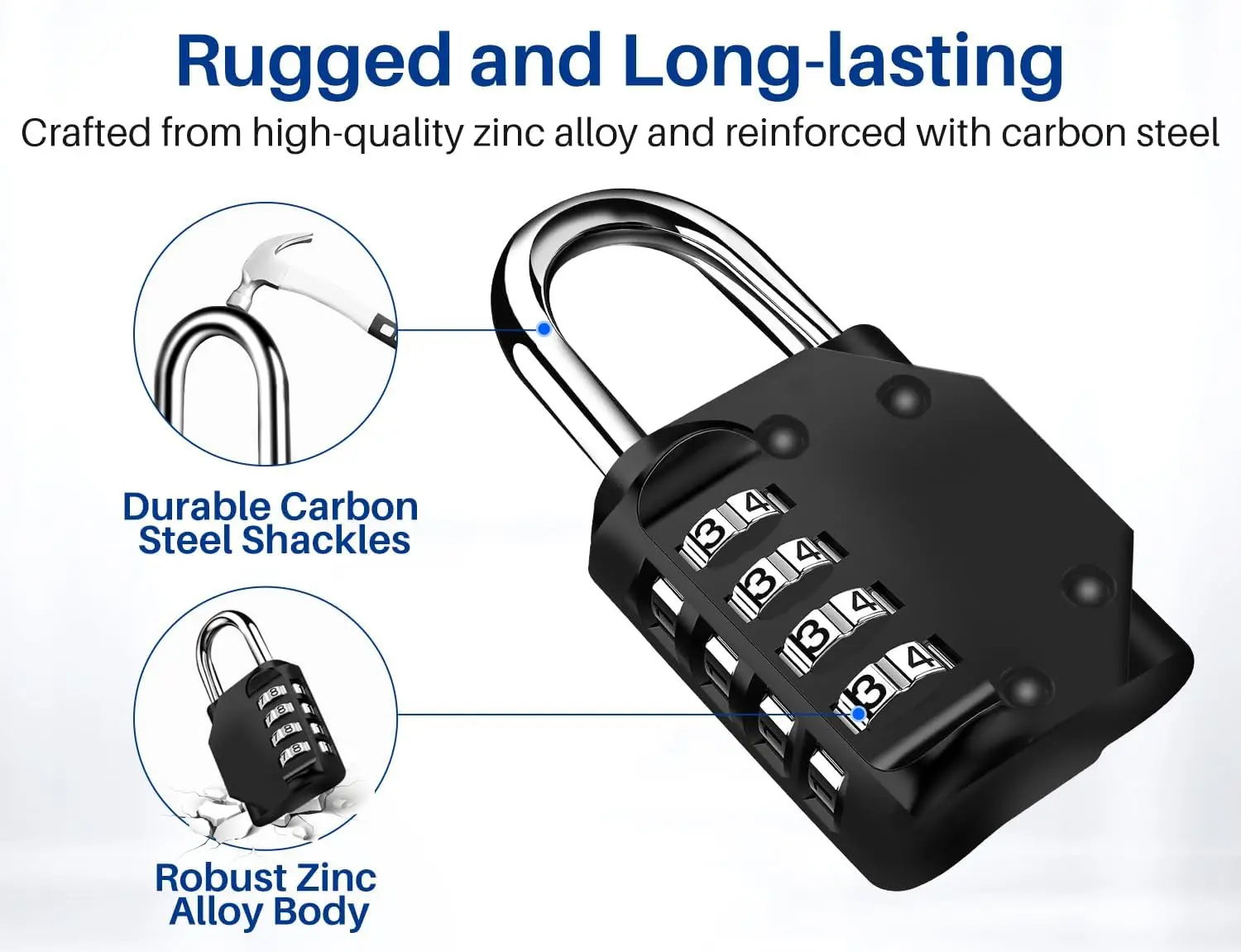 2Pack Combination Lock Resettable 4 Digit Padlock with Combination, Waterproof and Heavy Duty Combination Padlock Outdoor for Sc