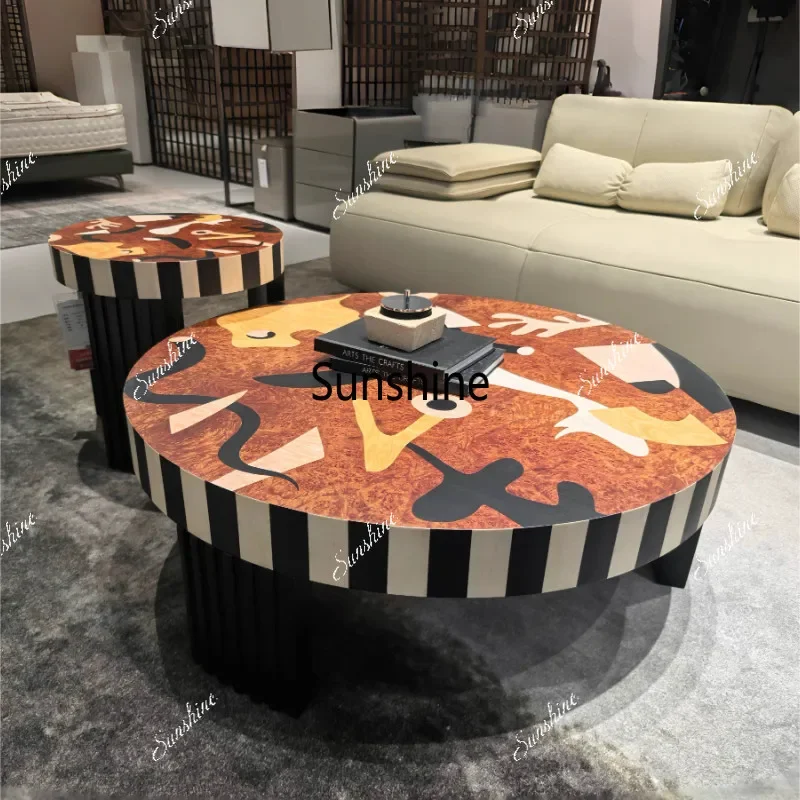 Italian minimalist round coffee table medium and ancient style solid wood size apartment living room side tableTJ