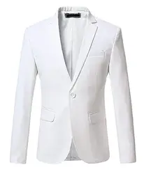 White Men's Suit Blazer One Button Groom Tuxedo Business Jacket Notch Lapel Coat For Party Prom