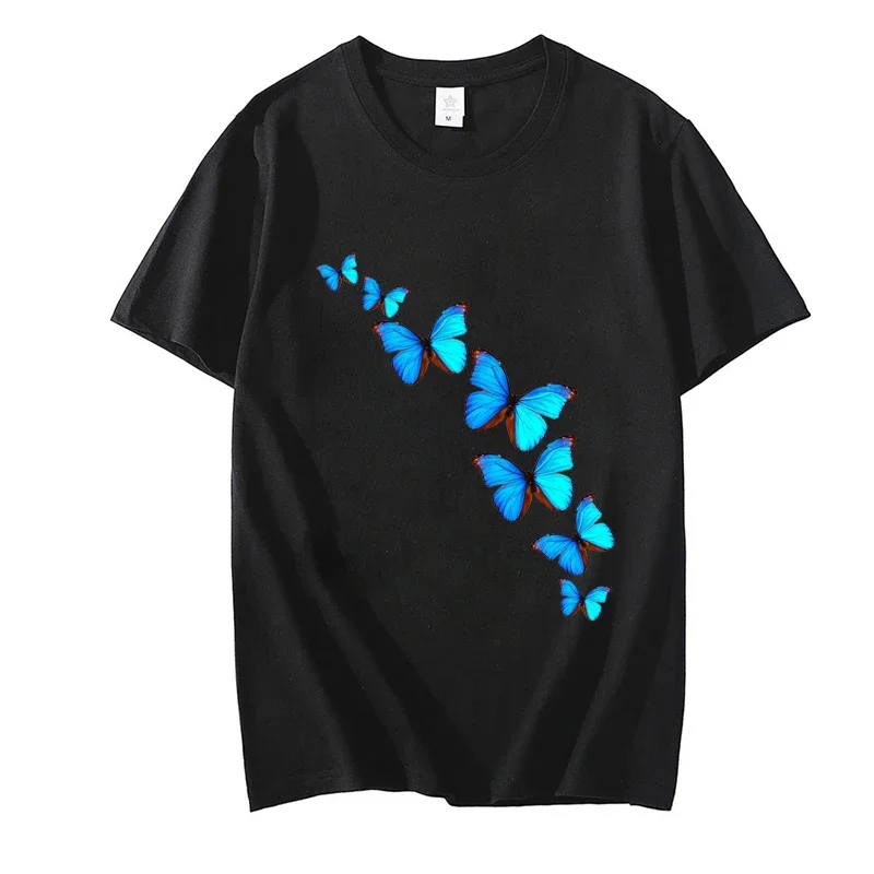 Fashion Women T-shirt Butterfly Print Clothes Daily Casual Short-sleeve Tee Shirt Summer Round Neck Simple Street Women Clothing