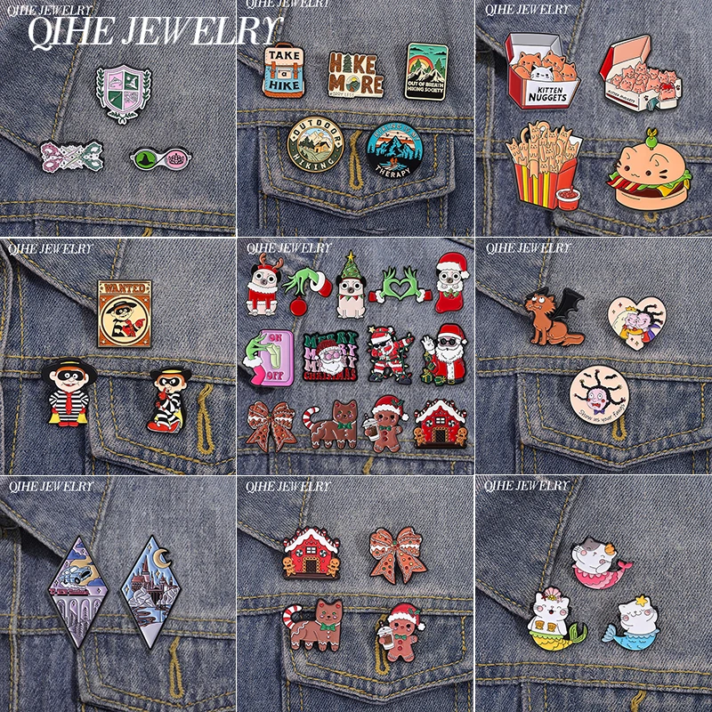 2-13Pcs/Set Cartoon Anime Magic Castle Hamburg Thief Enamel Pins Santa Claus Gingerbread Brooch Collar Lapel Badge Jewelry Gifts