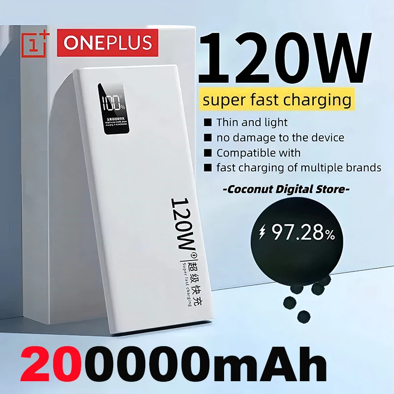 ONEPLUS 120W Power Bank 200000mAh Large Capacity Fast Charging Powerbank Portable Battery Charger For iPhone Samsung Xiaomi