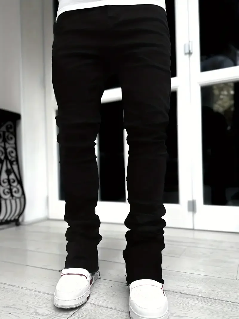 Nieuwe Heren Stretch Skinny Jeans Mode Casual Slim Fit Denim Broek Zwart Wijd Uitlopende Broek Mannenmerk Kleding