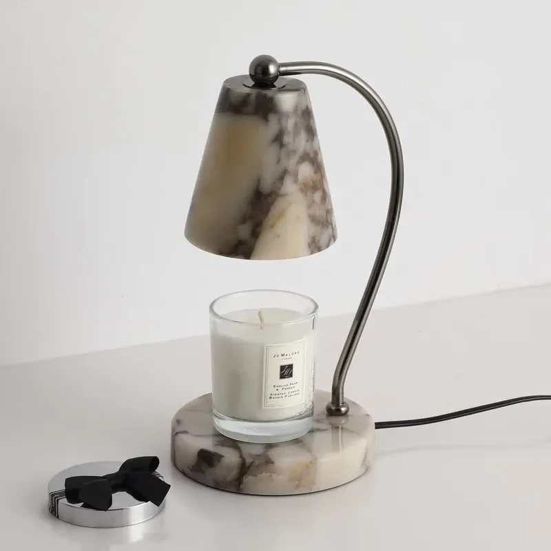 Natural Marble Table Lamp Modern Art Deco Style Stone Base Lighting Fixture for Living Room Bedroom Bedside Decor Ambient