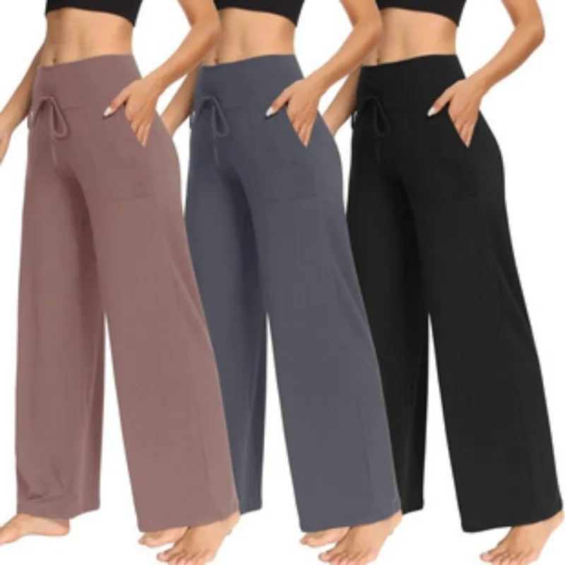 

2026 Autumn Spring Women's High Waisted Lace Up Straight Leg Pants Style WideLeg Casual Sports Yoga homewear Pajama Trousers