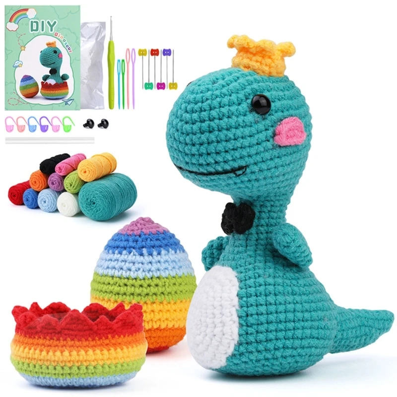 

Y1UB DIY Handmade Dolls Crochet Kits for Beginners Dinosaur Sewing Material Package Hand Knitting Tool for Kids Adults Lovers