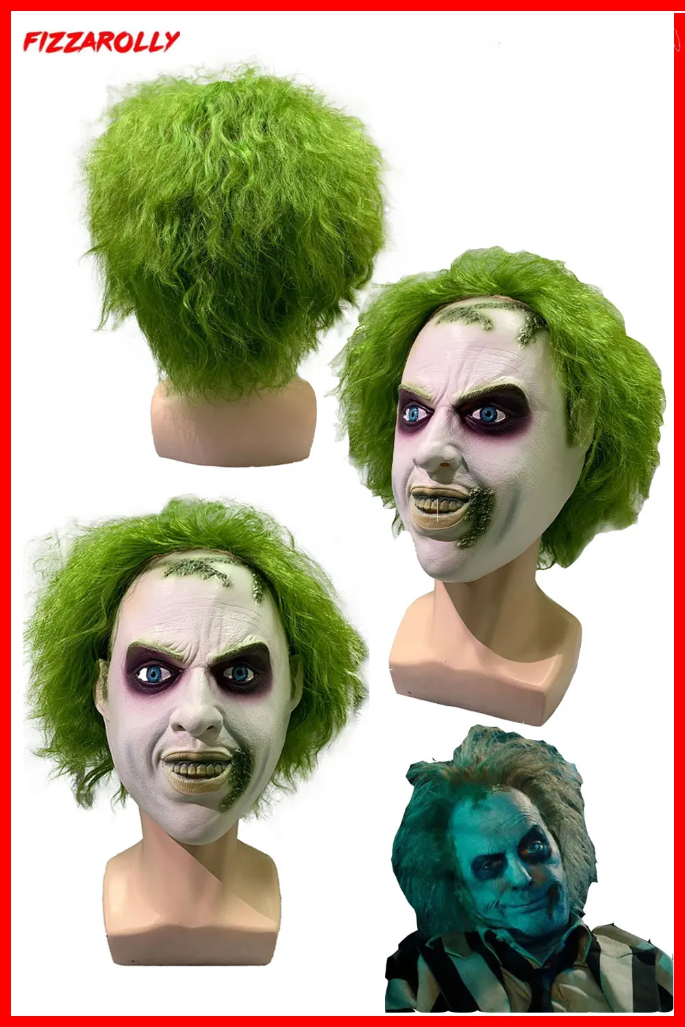 Betelgeuse Cosplay Men Full Head Mask with Green Wig Horror Movie Beetle Infernal Master Costume Juice Headwear Halloween Adult