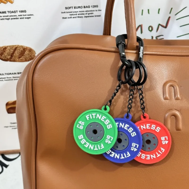 Fashion DIY Gym Gifts Barbell Keychain Set Workout Fitness Gift for Gym Lovers Silicone Weightlifting Weight Plate Keychain