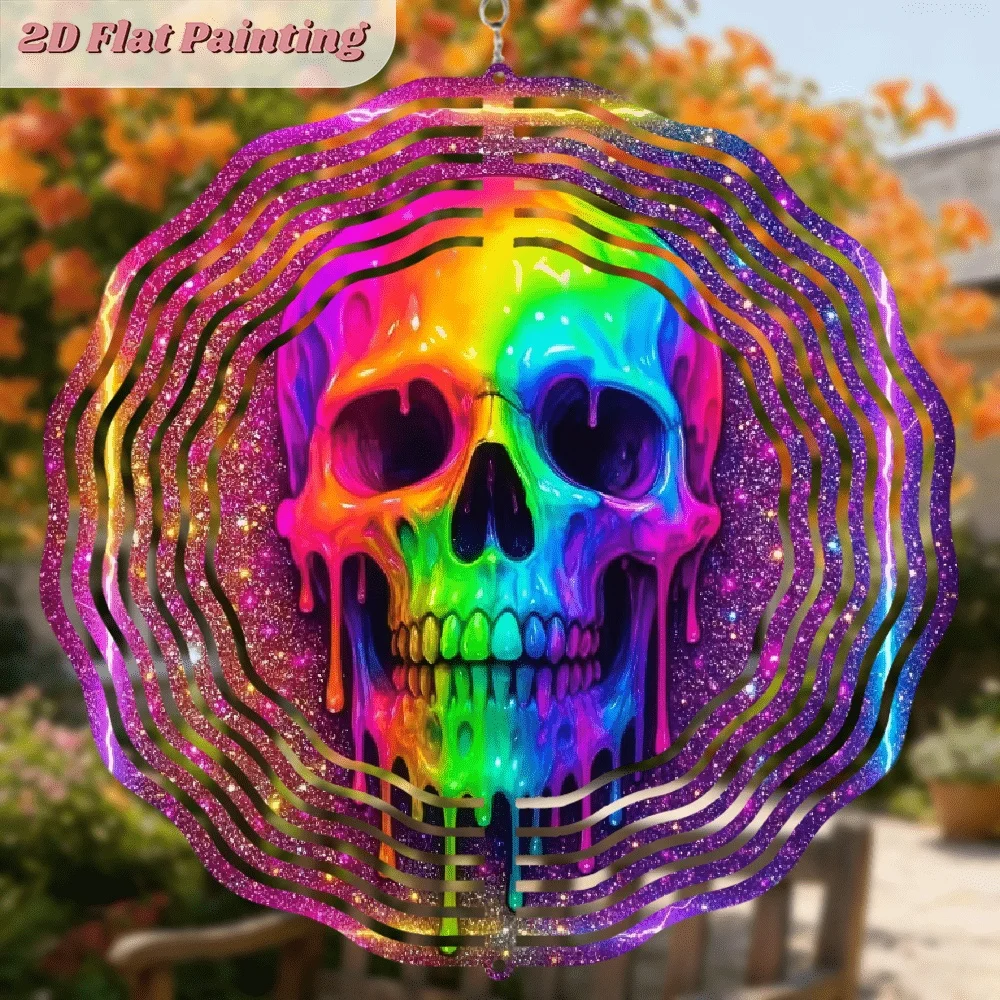 CIFbuy 2D Metal Wind Chimes Christmas Halloween Dia De Los Muertos Spinning Hanging Ornament Skull Outdoor Garden Yard Patio Dec