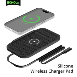 Bonola Silicone Car Wireless Charger Non-Slip Pad for iPhone 16/15/14/13/12 Series Induction Fast Wireless Charging for Samsung