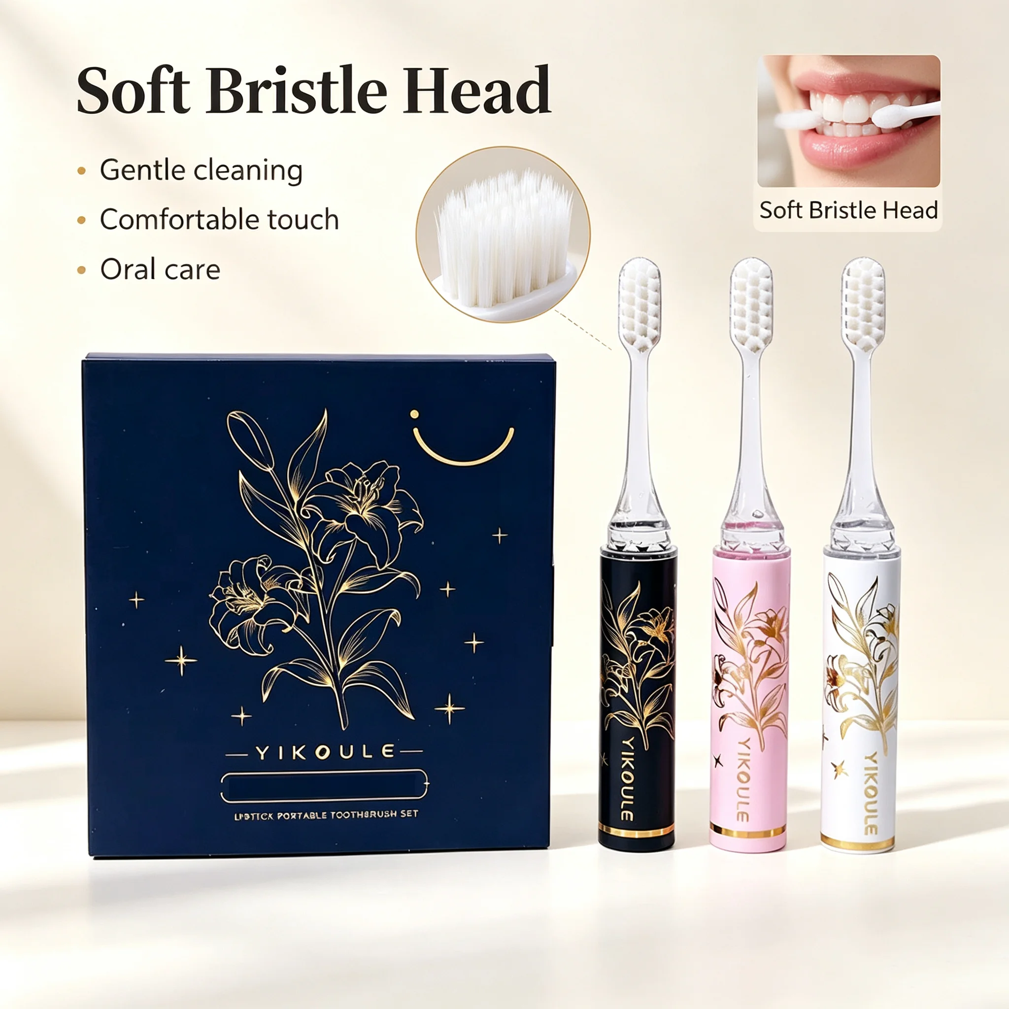 Lipstick‑shaped Portable Toothbrush Gift‑box Pack Soft‑bristled for Travel Dust‑proof Dental Care