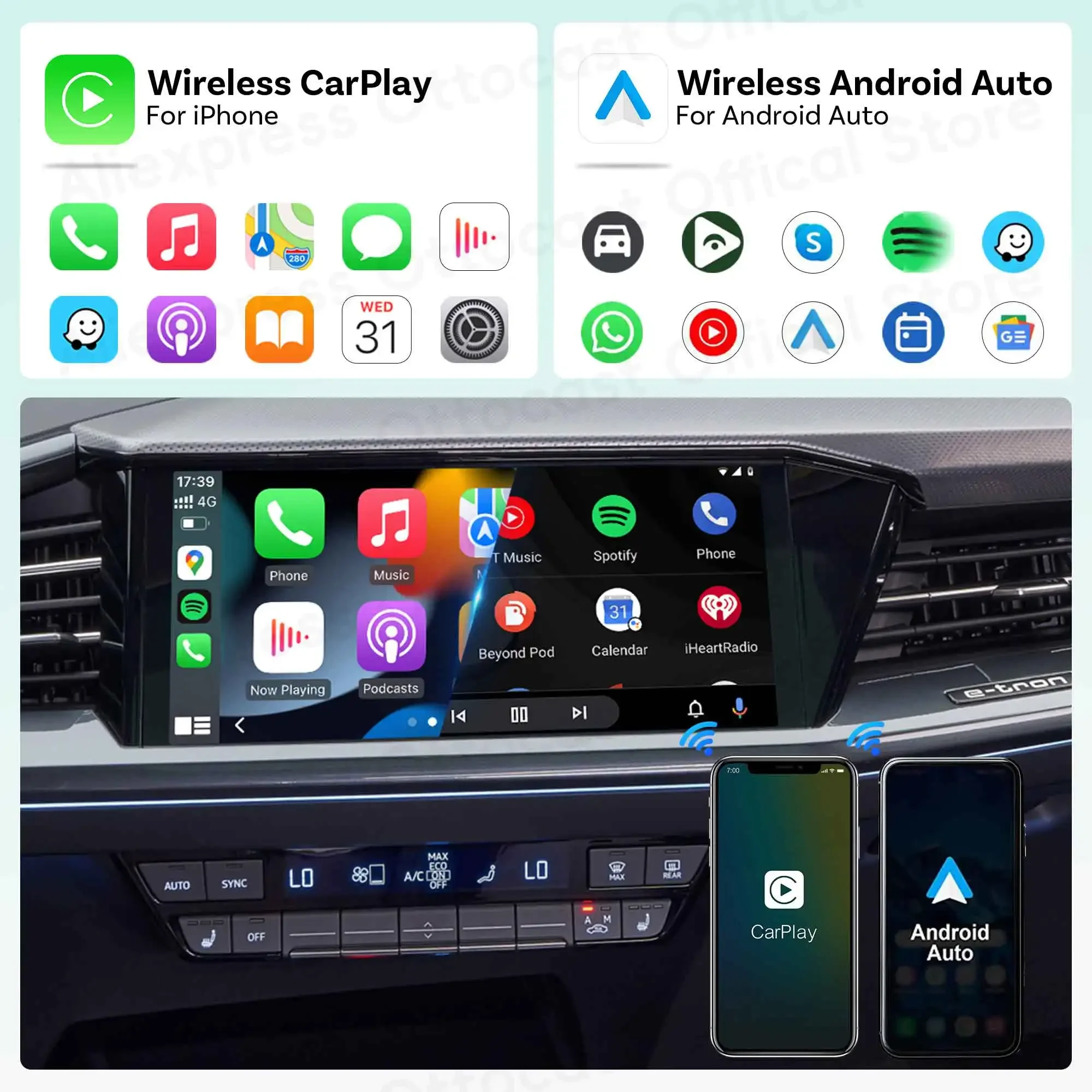 OTTOCAST نقطة صغيرة لاسلكية CarPlay أندرويد محول السيارات 2 في 1 USB دونغل اكسسوارات السيارات لشركة فولكس فاجن تويوتا هيونداي سكودا شيفروليه