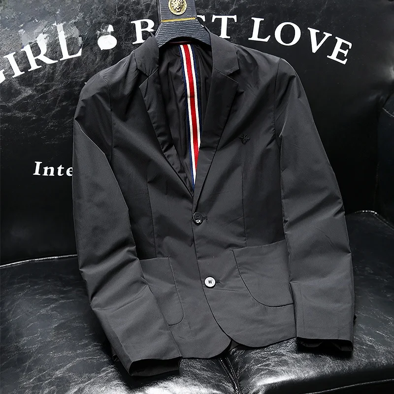 

Повседневный мужской пиджак Slim Fit, тонкий, универсальный, простого дизайна, модный, из полиэфирного волокна, с длинными рукавами, для весны и осени