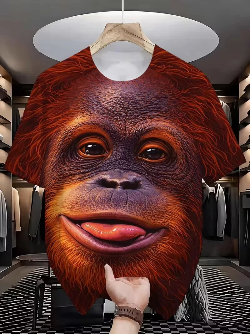Funny 3D Animal Face Print T‑Shirt Hippo Monkey Orangutan Graphic Short Sleeve Tee Novelty Humor Casual Unisex Streetwear Tops