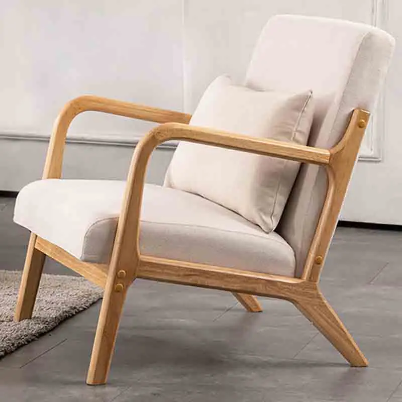 Armrests Accent Chair with Pillow Upholstered Solid Wood Chair Lounge Armchair Comfy Reading Chair for Living Room Bedroom