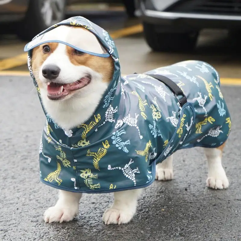 Adjustable Dog Raincoat Pet Clothes With Rope Hole Strip Waterproof Dog Rain Jacket Hooded Snowproof Windproof Coats for Puppy