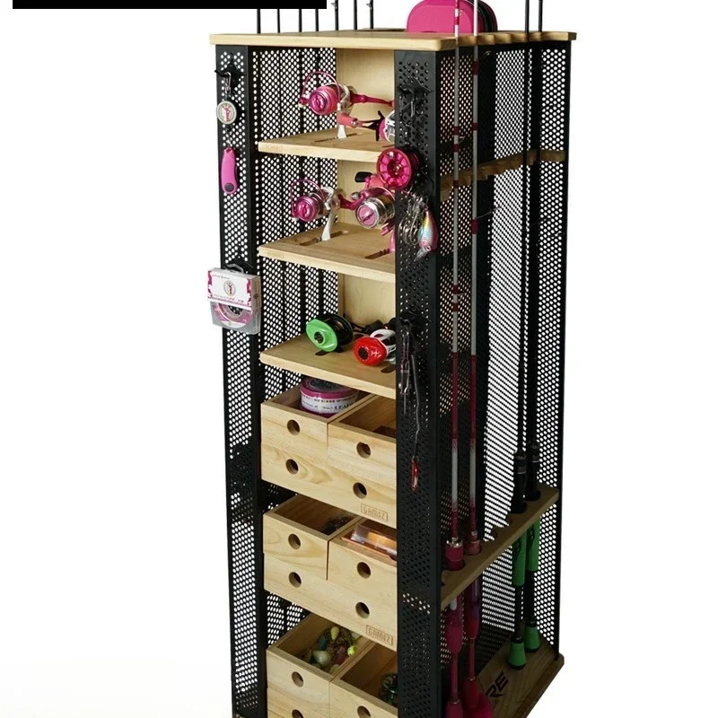 Multifunctional pine, fishing rod display frame brick and mortar storage rack Multipurpose practical display frame pole frame