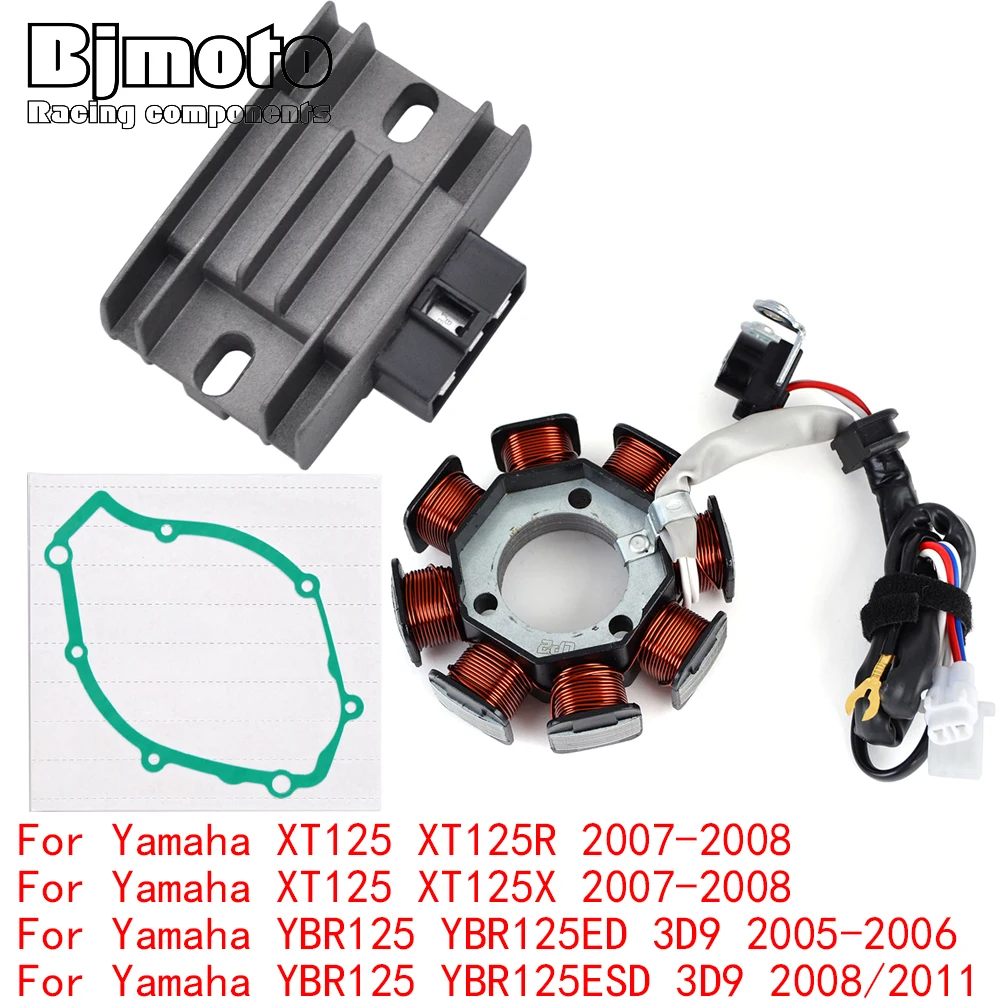 

XT125 Engine Stator Coil+Voltage Regulator rectifier For Yamaha XT125 XT125R XT125X YBR125 YBR125ED YBR125ESD 3D9 With Gasket