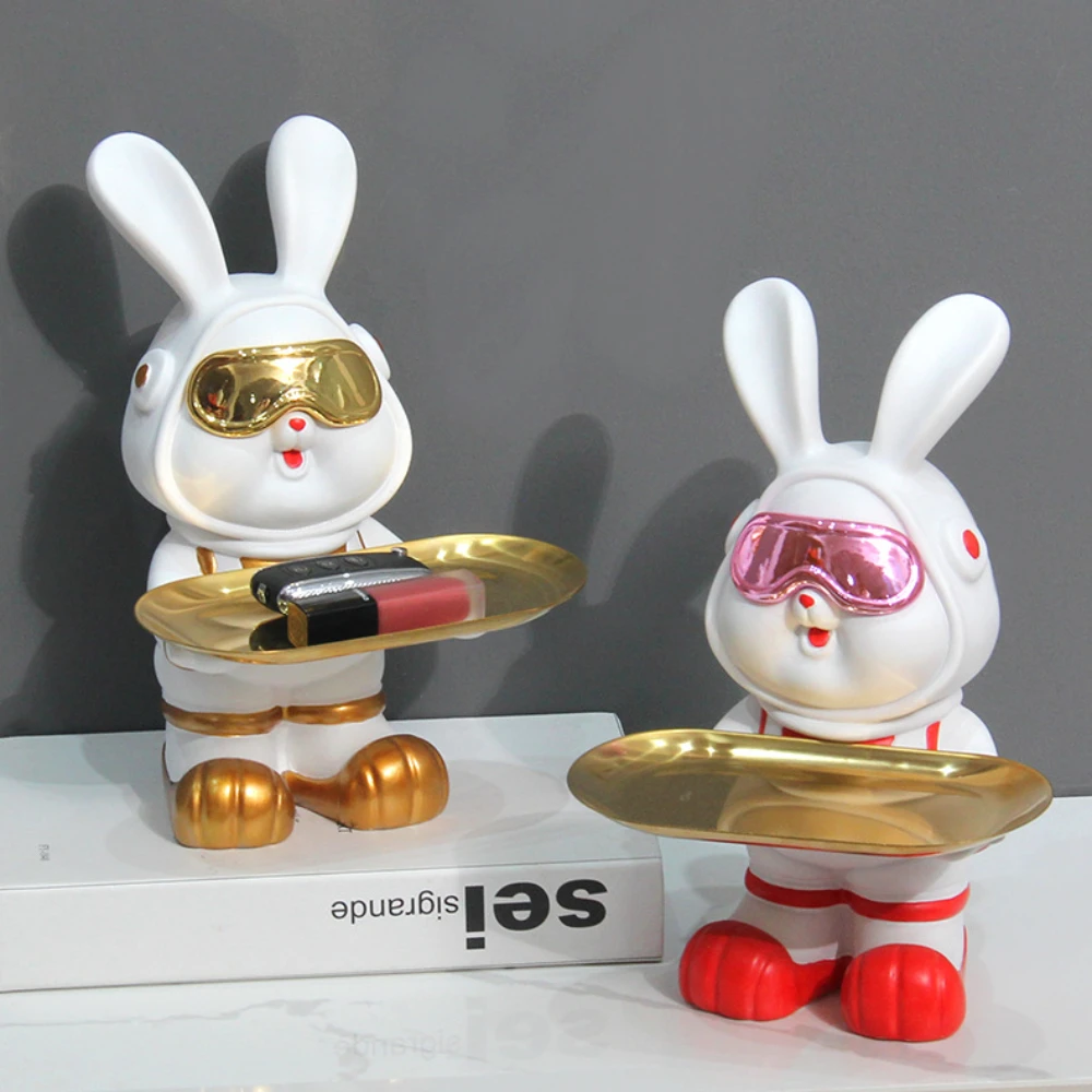 

Luxury Home Decorations Rabbit Sculpture Living Room Tray Tabletop Ornaments Animal Statue Storage Tray Decorative Craft Gifts