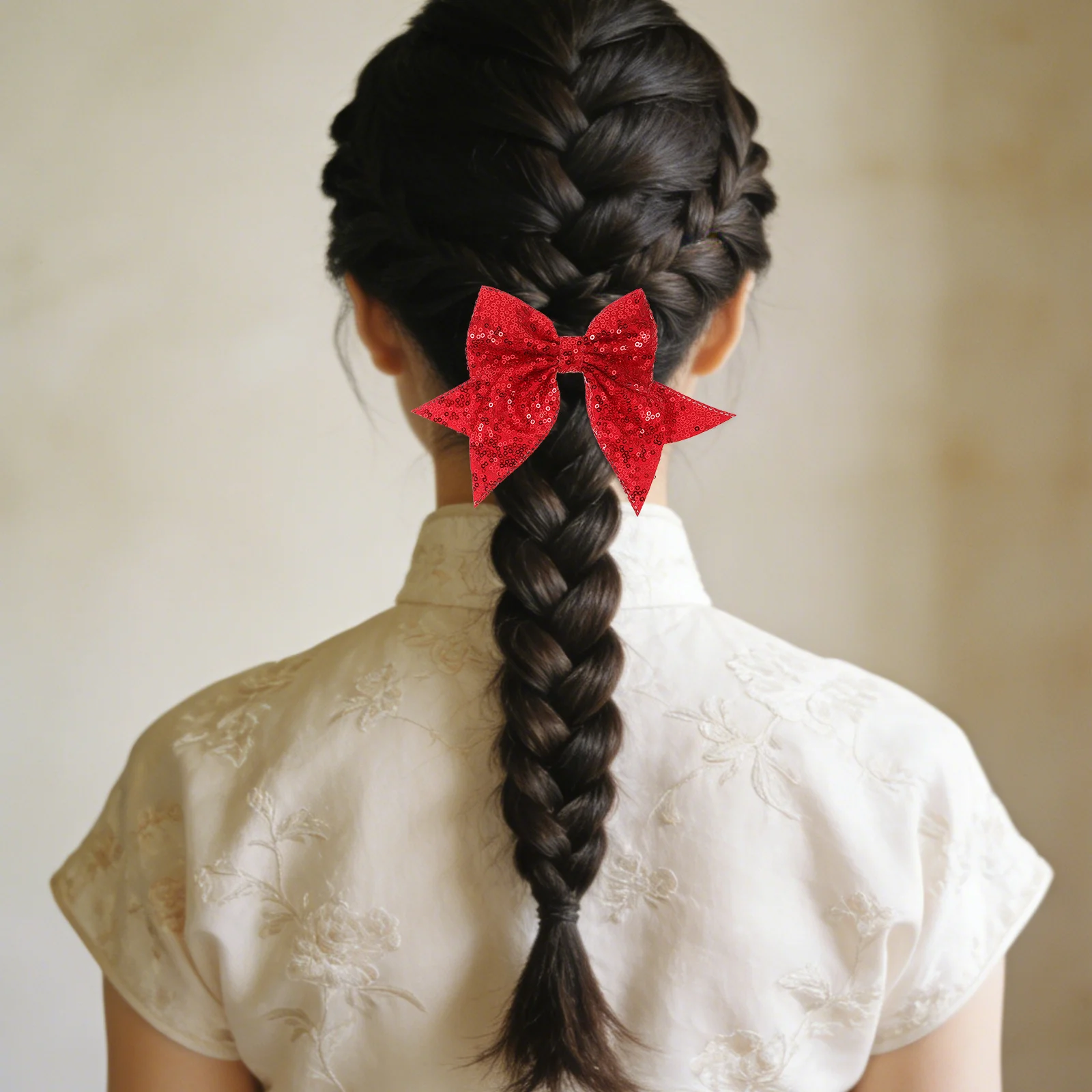 

6Pcs Decorative Hair Clips Shiny Sequin Bow Hairpins Jumbo Sparkle Design for College Softball Christmas Cheer Outfit Party Wear