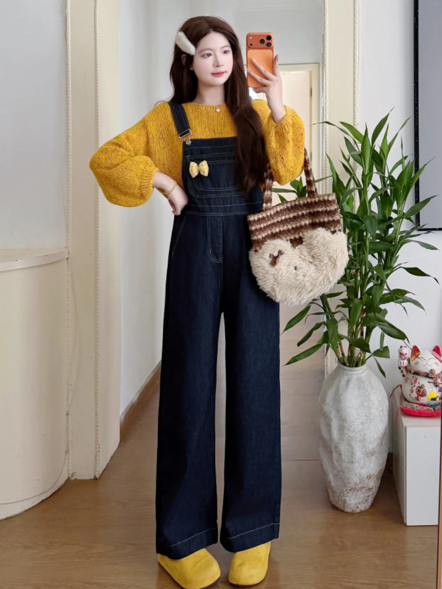 fall-season-maternity-outfit-2026-new-style-fashionable-not-obvious-pregnancy-sweater-top-denim-overalls-two-piece-set