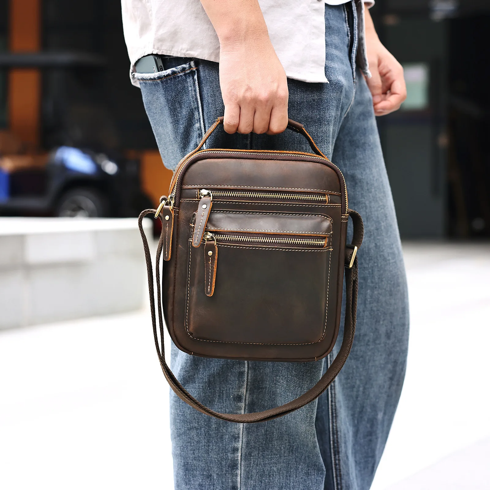 

Деловая мужская сумка через плечо в стиле ретро, вертикальная квадратная сумка с несколькими карманами, большая вместительная дорожная сумка через плечо