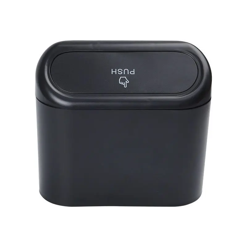 1Pcs Hanging Clamshell Car Trash Can, Black ABS Square Press Type Vehicle Garbage Storage Box, Universal Auto Interior Organizer view 3