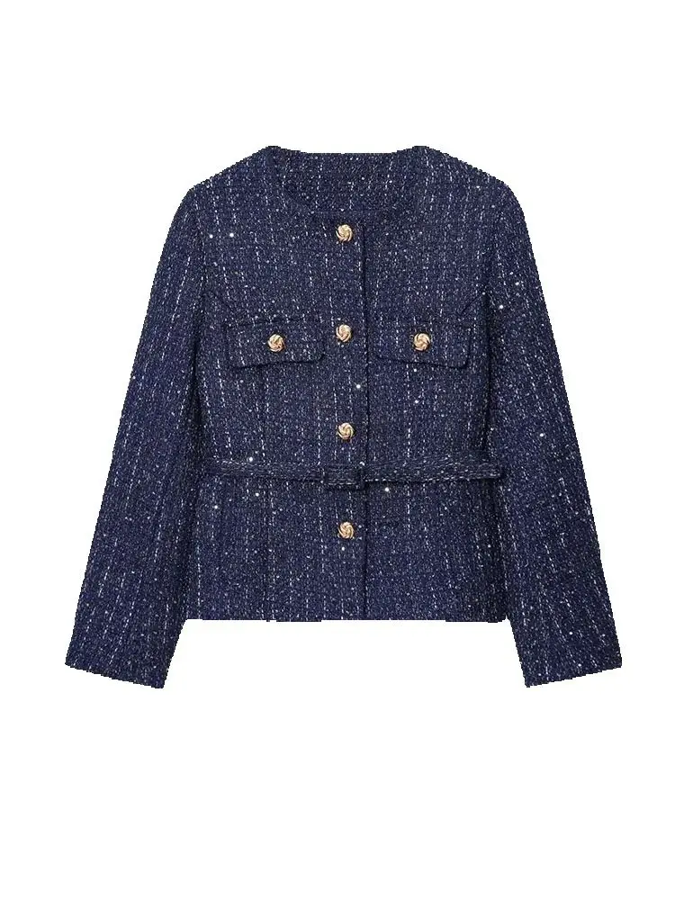 

Женская куртка с золотыми пуговицами, летнее текстурированное пальто с короткими рукавами, модное укороченное пальто, топы