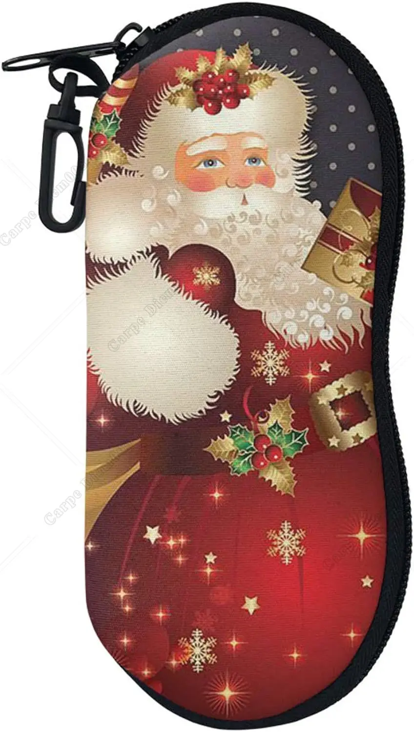 Santa Claus Christmas Gift Ultra Soft Neoprene Sunglasses Case with Belt Clip Eyeglasses Bag Case for Glasses for Men Women