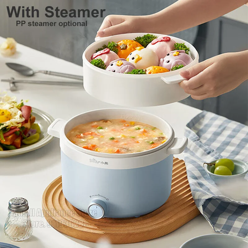 Bear Multi Cookers Electric Rice Cooker Non-stick Pan Heating Pan Electric Cooking Pot Machine Steamed Eggs Pan Soup Pot 1.7L