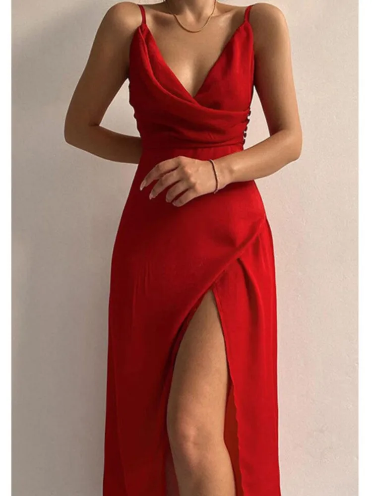 

2025 Women's Summer Dress Vestidos Para Mujer Suspender Slit Dresses Fashion Vestidos De Fiesta Elegantes Clothing Long Dresses