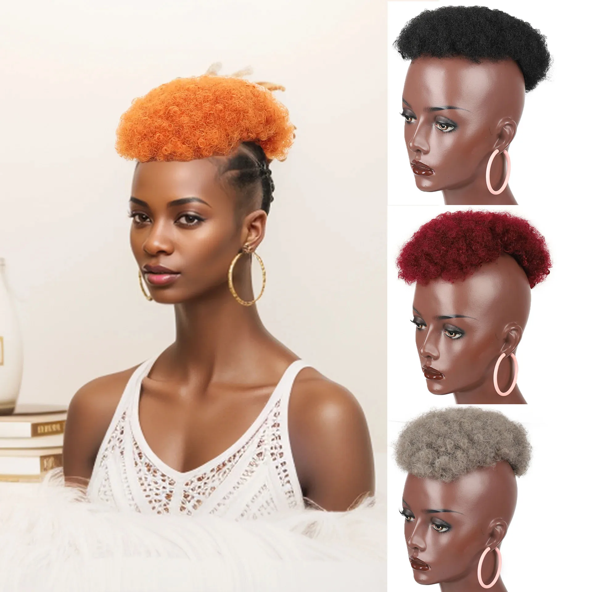 Jeedou Toupee Hair Short Curly Afro Clip-On Hair Topper Unisex Wig for Baldness & Thinning Hair Women's Synthetic Hairpiece