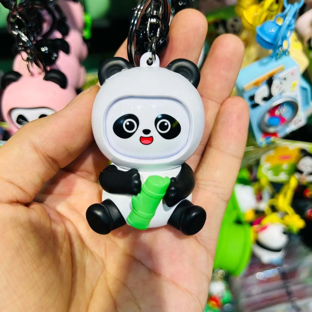 Cartoon Panda Face Changing Doll Plastic Panda Face Changing Toy 3 Facial DIY Crafts Cartoon Panda Keychain