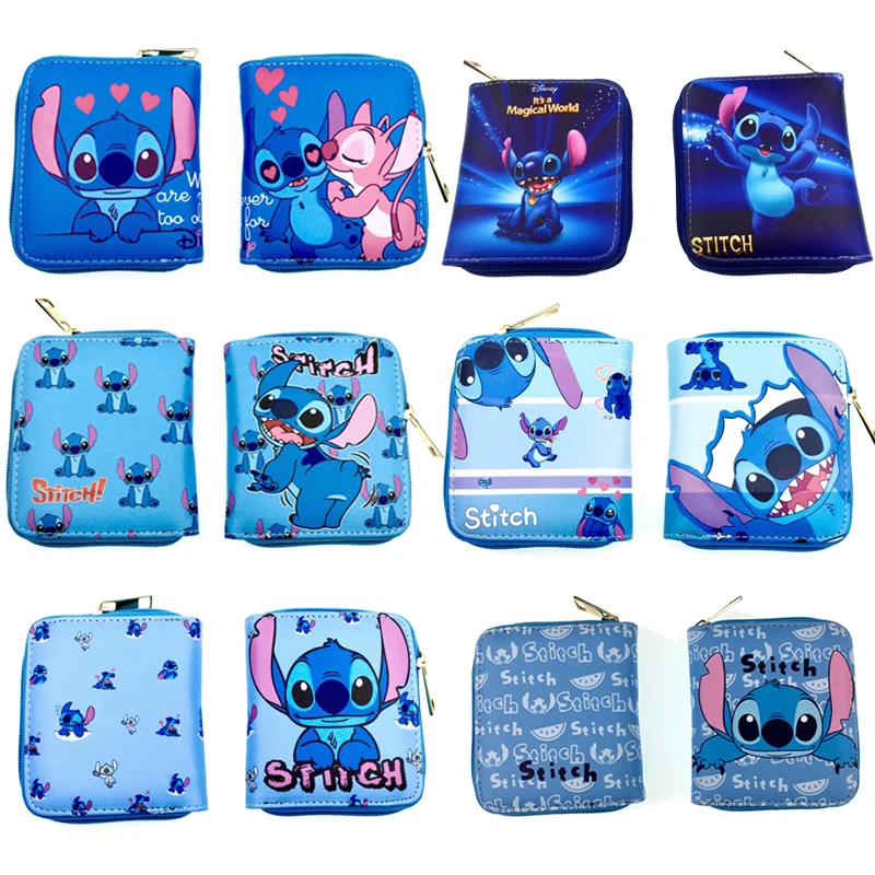 Stitch dompet Disney gambar kartun Lilo & stitch dompet koin pendek motif Anime dompet tempat kartu Multi lapisan mewah untuk hadiah anak-anak