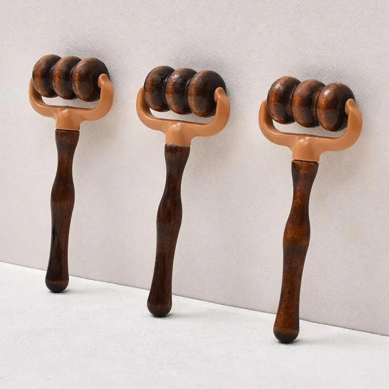 Wooden Handheld Massage Roller Muscle Relief for Neck Shoulders Head Blood Circulation Home & Office Massage Tool