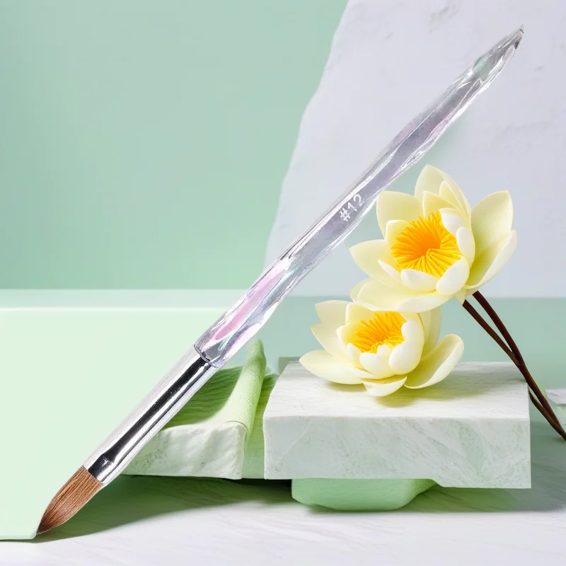 

Kolinsky Nail Brush with Crystal Handle, Gel Builder & Carving Pen for Salon Design, DIY Nail Art Supplies