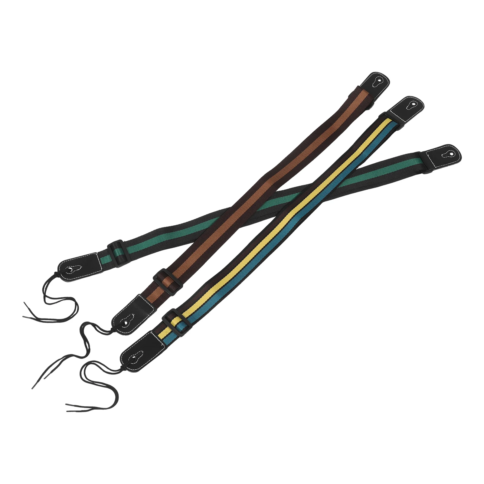 

3Pcs Wide Adjustable Guitar Straps Polyester Vintage Design for Acoustic Electric Bass Brown Stripe Yellow-Blue-Brown
