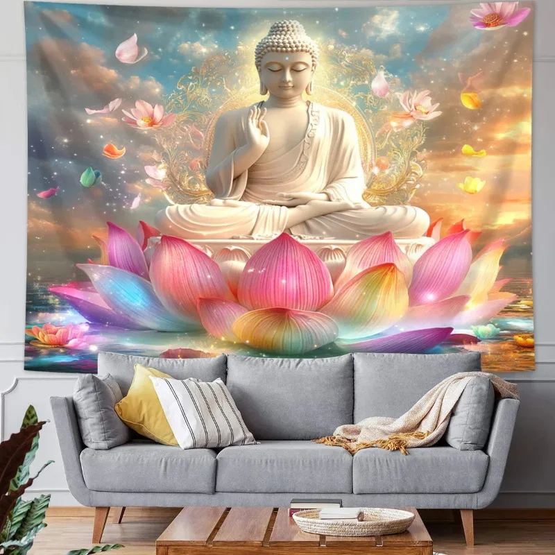 

Buddha statue lotus tapestry, mysterious statue meditation yoga spiritual religious tapestry Home Living Room Bedroom Decoration