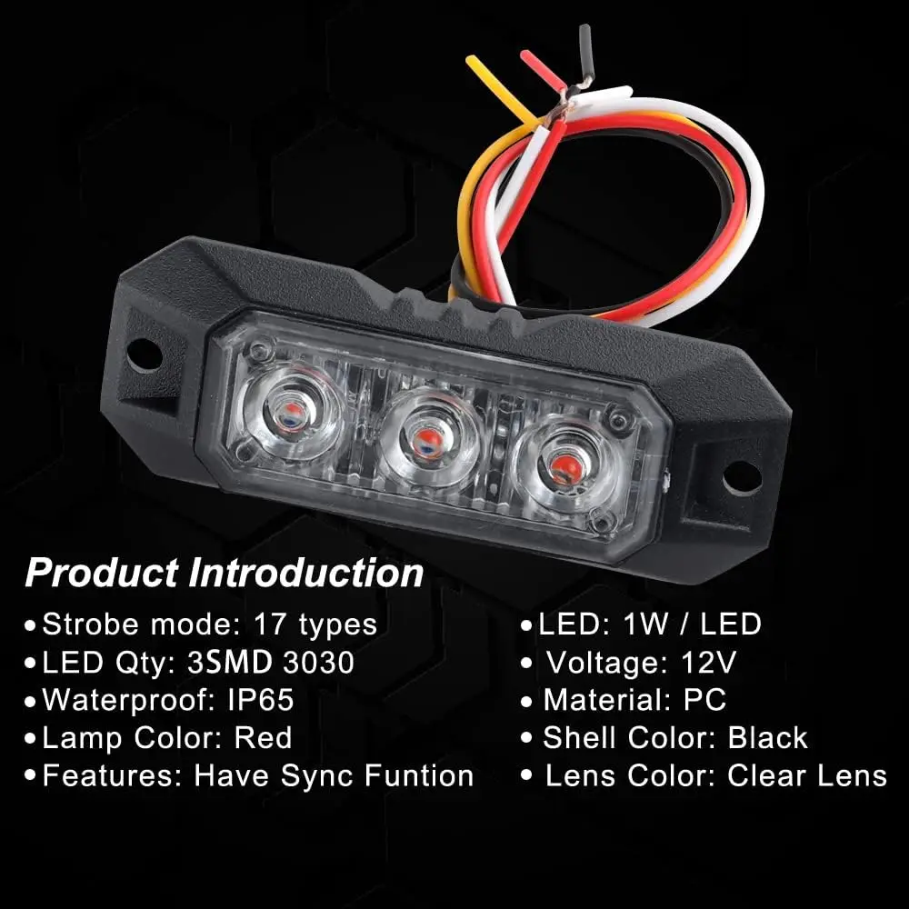 3 LED Flashing Strobe Lights for Truck Car Vehicle LED Mini Grille  Head Emergency Beacon Hazard Warning Lights has Sync Feature