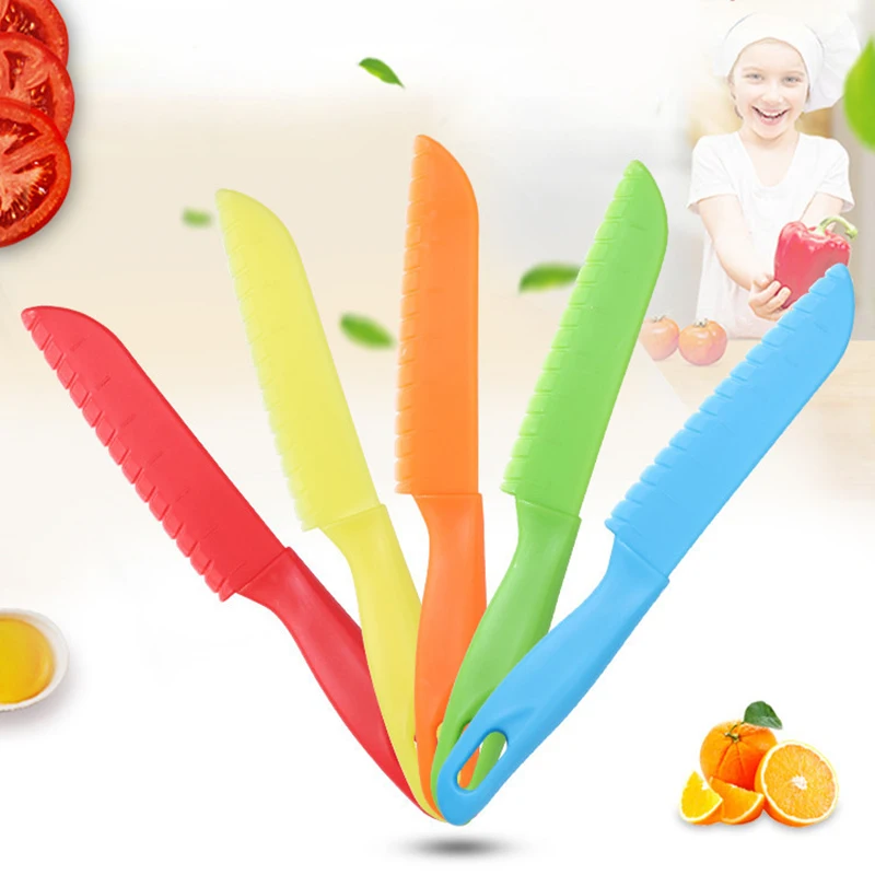 1/2/5Pcs Kids Knife Plastic Fruit Sawtooth Cut Safe Kitchen Toddler Chef Bread Lettuce Cooking Paring DIY Children\'s Knife Kids