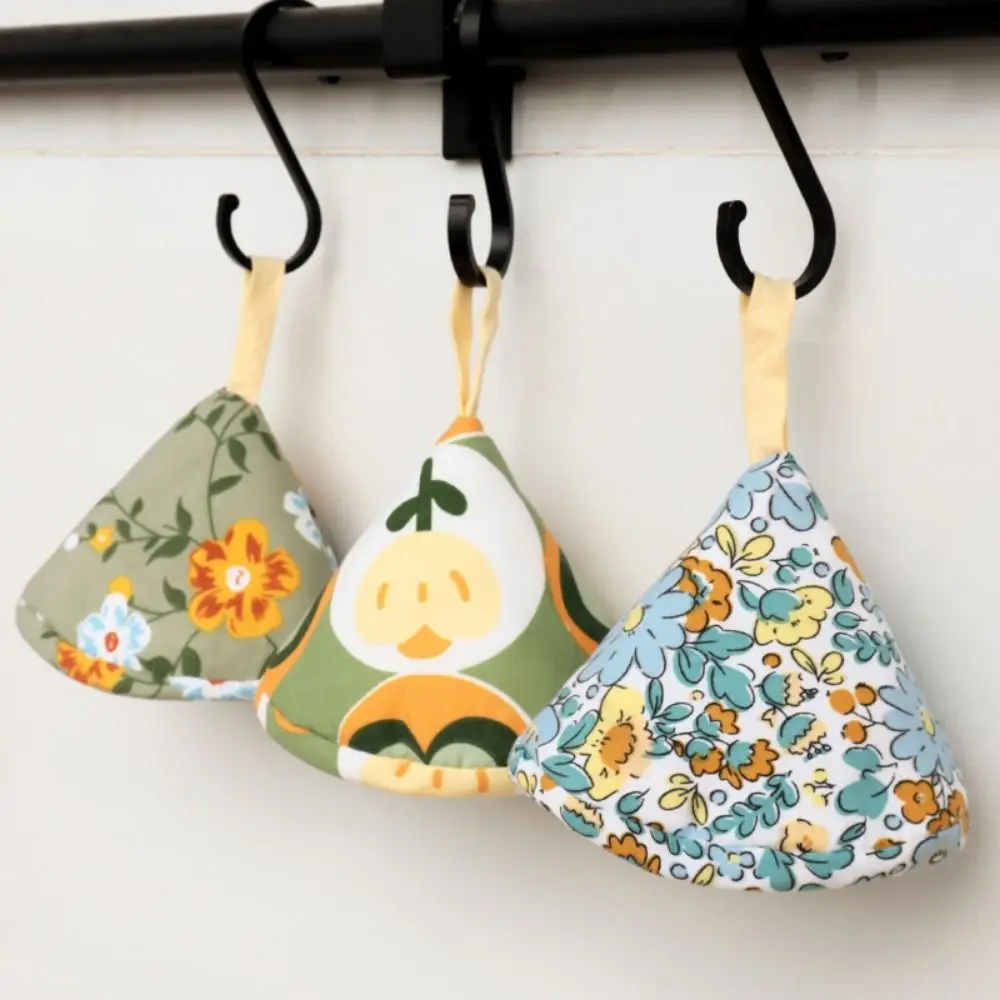 Anti-Scalding Triangle Pot Hat Floral Print Cotton Kitchen Pot Lid Sleeve with Hanging Hole Heat Insulation Pot Handle Gloves