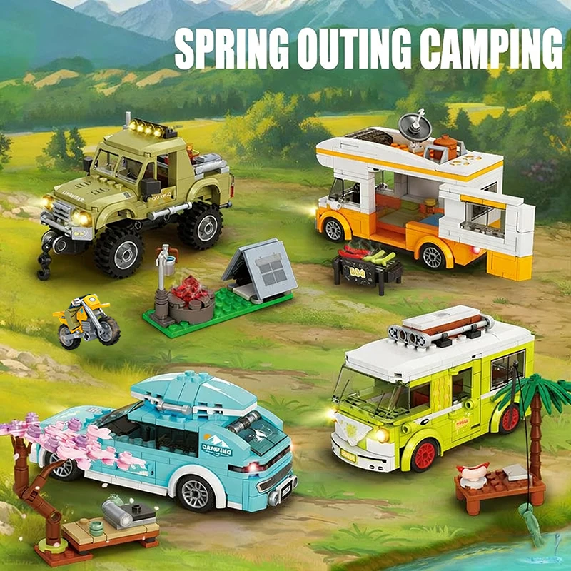 

Наборы строительных блоков для кемпинга на открытом воздухе, транспортные средства для кемпинга «сделай сам», модель автомобиля для отдыха, кирпичи, игрушки, подарки для детей