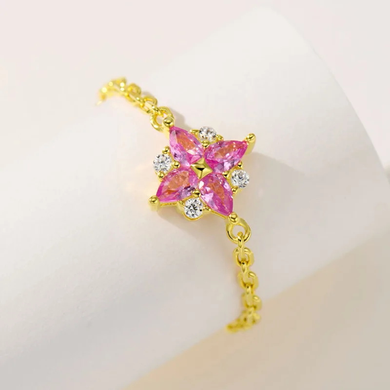 Red Corundum Pull Adjustable Ring Full Chain Ring Four-leaf Clover Diamond Ring Four-leaf Flower Niche Adjustable Index Finger T
