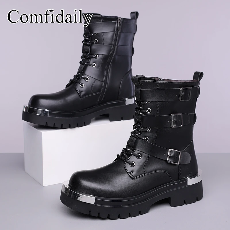 

Trendy bright leather Korean version big head patent leather men's British short boots thick sole heightening fashion boots