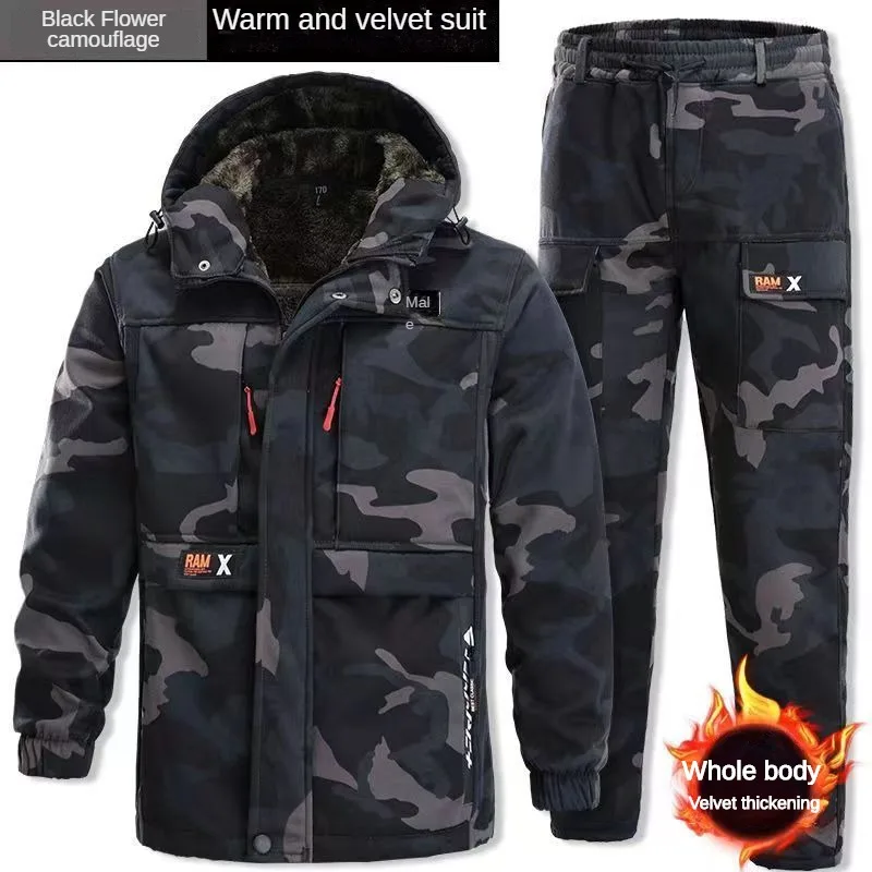 Winter Plush Labor Protection Suit Men\'s Thickened Wear-resistant Camouflage Suit Construction Work Warm And Cold Proof