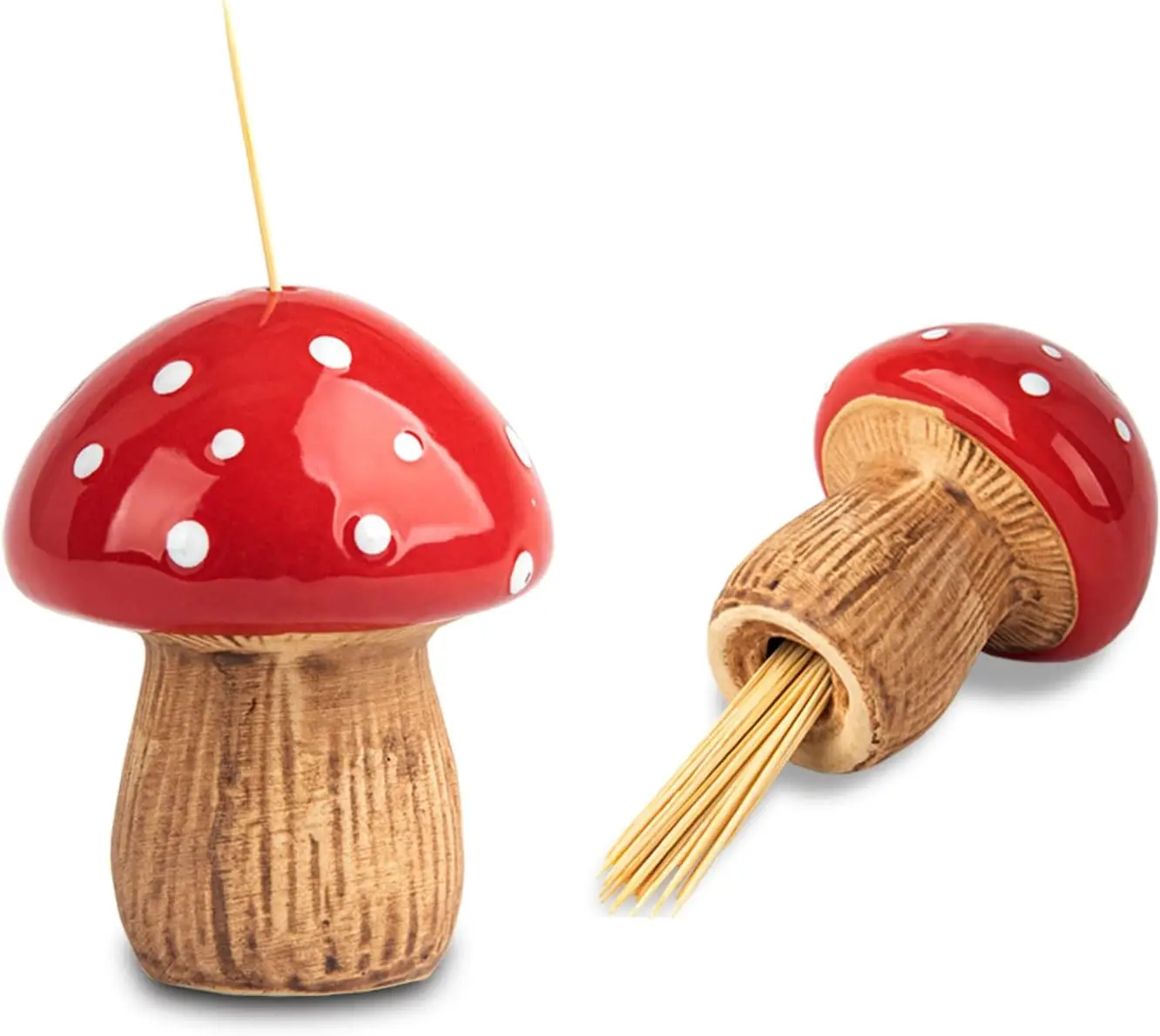 

Ceramic Mushroom Toothpick Holder Dispenser with Bamboo Picks, Decorative Kitchen Accessory