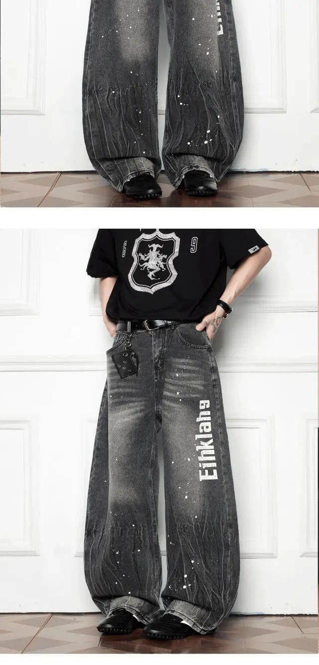 2025 Cyber Y2K Streetwear Tinte Brief Gedruckt Baggy Neue Jeans Hosen Für Männer Kleidung Harajuku Breite Bein Vintage Grau Lange Hosen – Detail 5