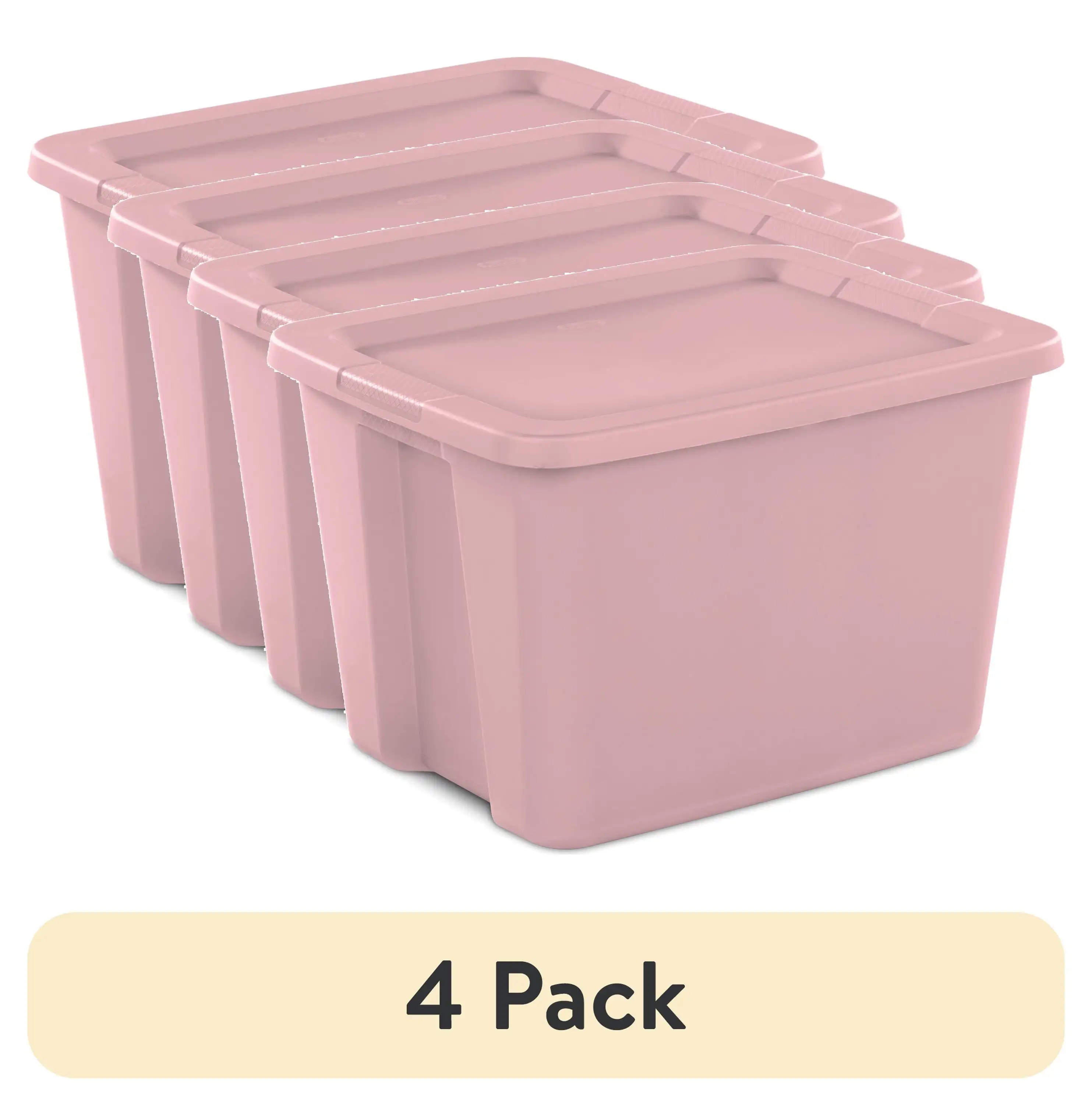 

(4 Pack) Large Storage Bin, 18 Gallon Plastic Storage Container with Snap-On Lid, Light Pink