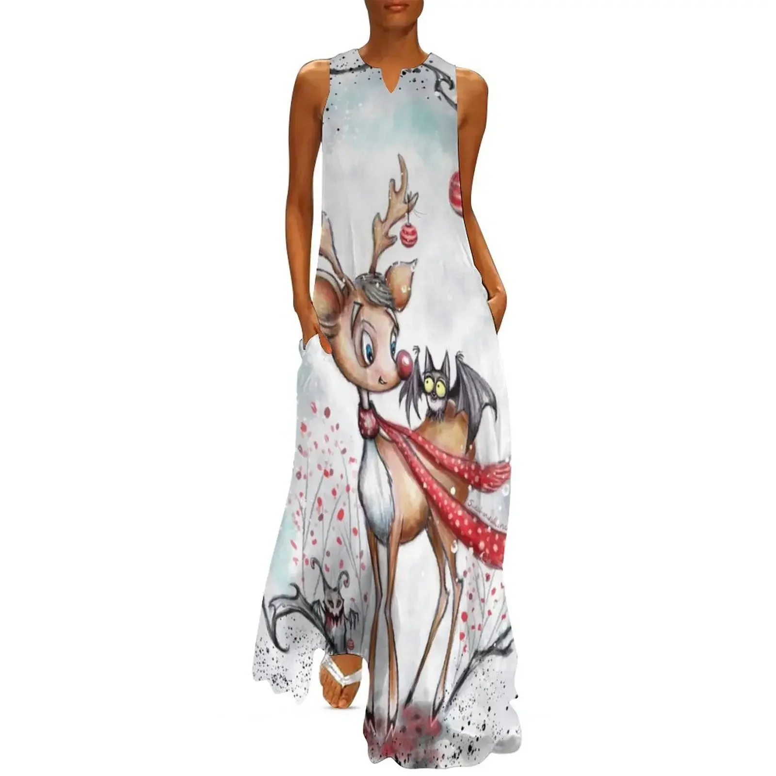 

Creepy Cute Christmas Reindeer and Bat Long Dress Cocktail of dresses Bride dresses clothes for woman Dress